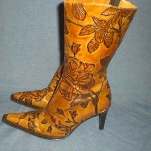 Andrew Steven's Floral Textured Leather Boots Size